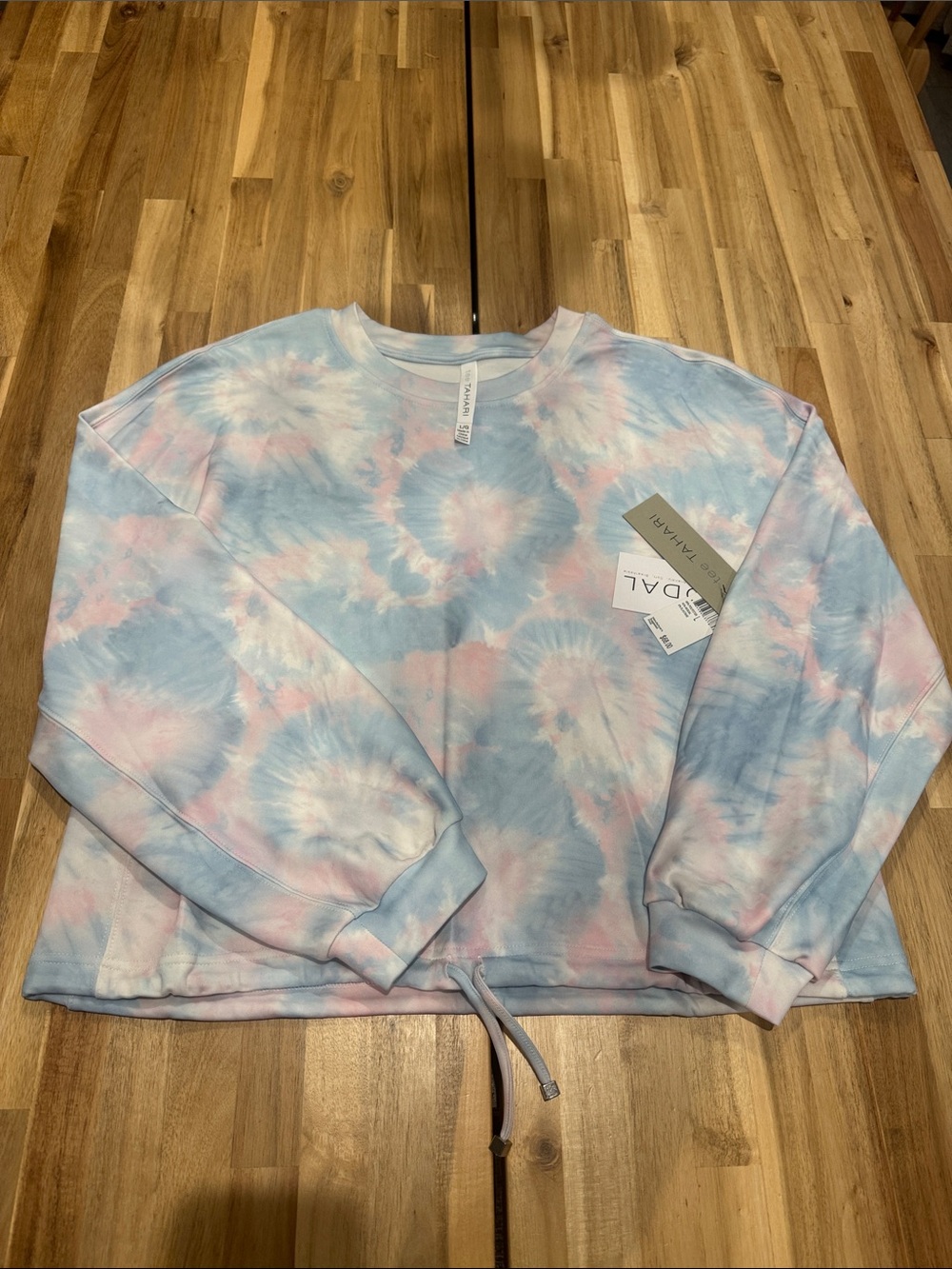 T Tahari Blue and Pink Tie-Dye Drawstring Sweatshirt